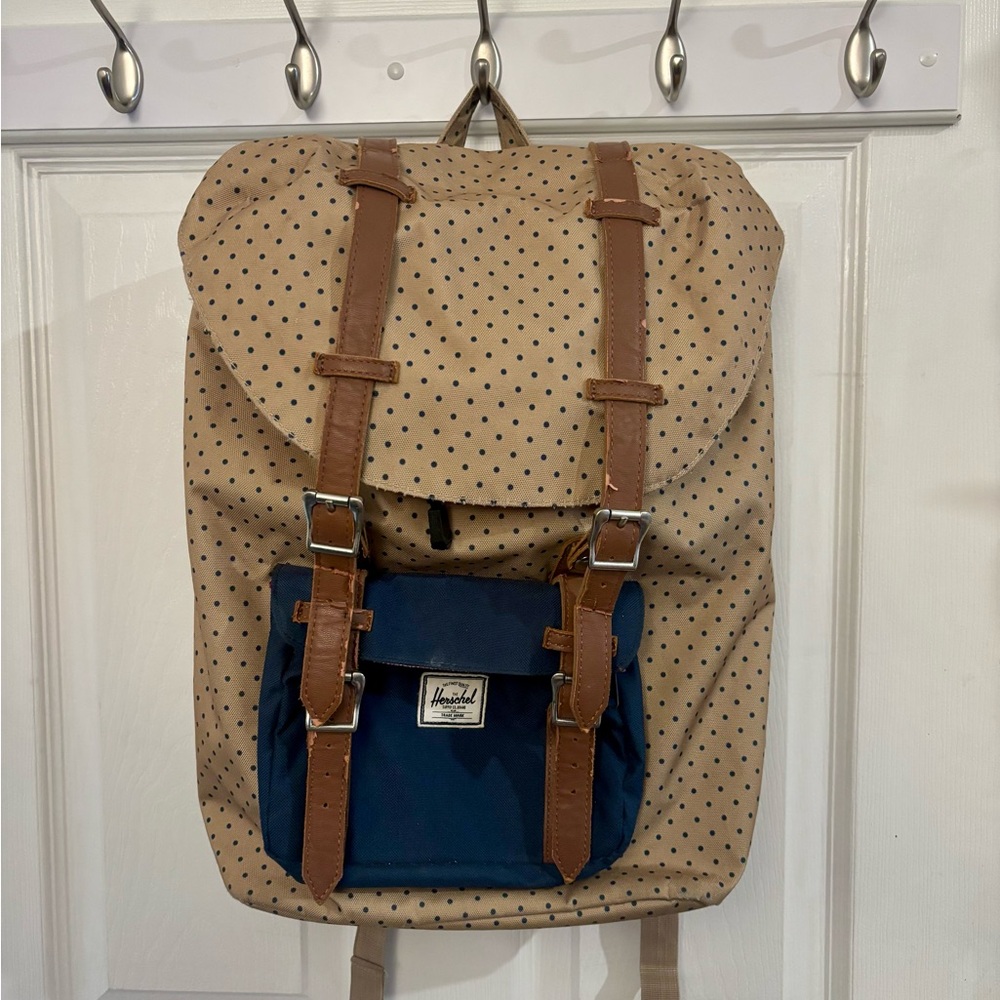 Herschel Supply Company Tan and Blue Polka Dot Backpack